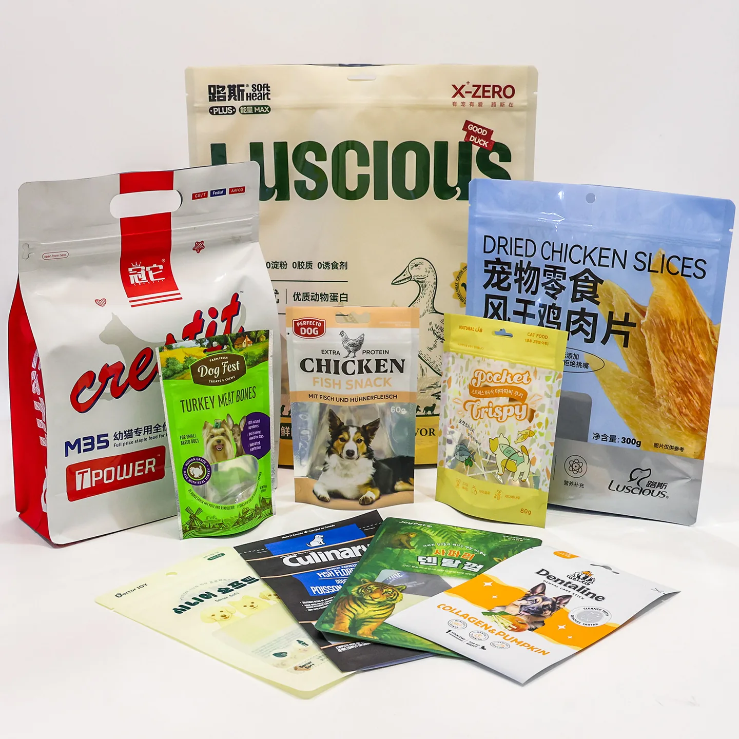 Collection of finished flexible packaging samples